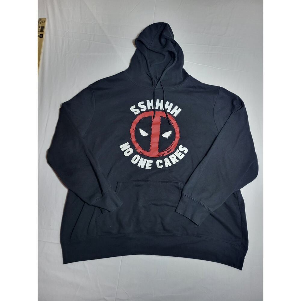 Marvel Deadpool Hoodie Men’s 3XL Black Shhh No One Cares Pullover Sweatshirt